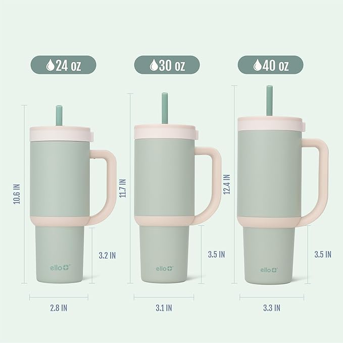 Ello Oasis 30 oz Tumbler with Handle & Retracting Straw | Reusable Insulated Stainless Steel Cup 100% Leakproof, Gifts for Teens Women Men | Keeps cold for 24 Hours, Cup Holder Friendly, Pistachio - Bloomnest