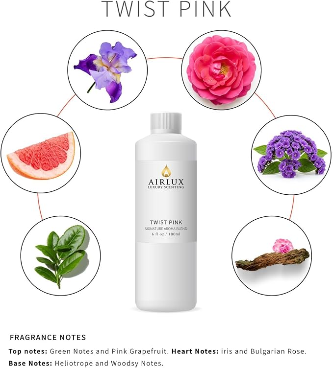 Signature Aroma Oil No. 285 Twist Pink – Green Notes, Pink Grapefruit, Iris – Aroma Oil for Cold Air & Waterless Diffusers and DIY Crafts – 180 mL, 6.1 fl oz Eco Refill Bottle Airlux