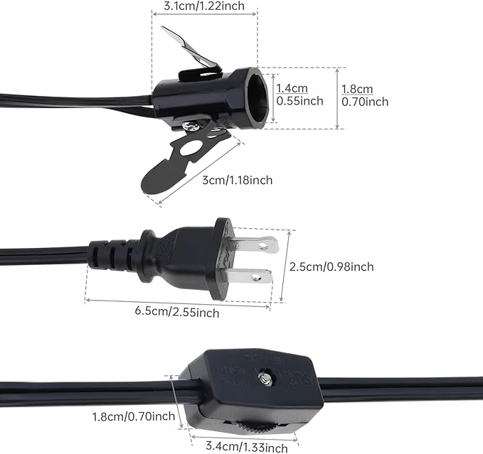 RTNLIT Salt Lamp Cord Replacement, Night Light Cord with E12 Light Bulb Socket Rotary Switch Plug for Christmas Village Accessories, Blow Mold Light Kit, Halloween Pumpkin Lights(Black, 4.9 feet)