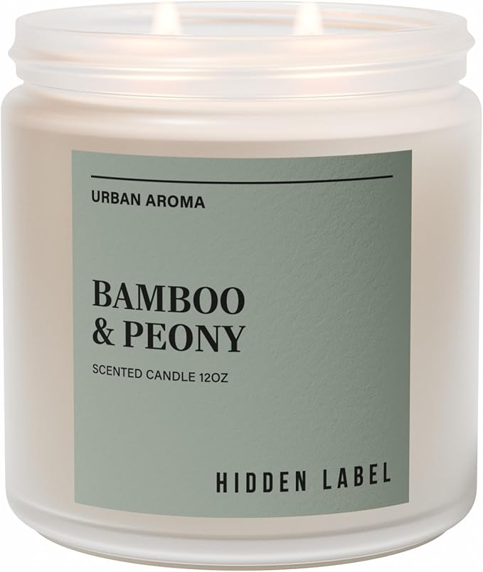 Hidden Label Bamboo Peony Scented Candle, 12oz 2 Wick Natural Soy Non Toxic Candles, Clean Burning Long Lasting Aromatherapy for Home | Gifts | Décor,Premium Scents for Relaxation & Stress Relief - Bloomnest