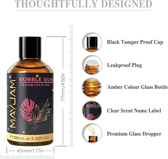 MAYJAM 100ML/3.38FL.OZ Bubble Gum Fragrance Oils with Glass Dropper, Essential Oils for Diffusers for Home, Long Lasting Scented Oils for Diffusers Soap Candle Making - Bloomnest
