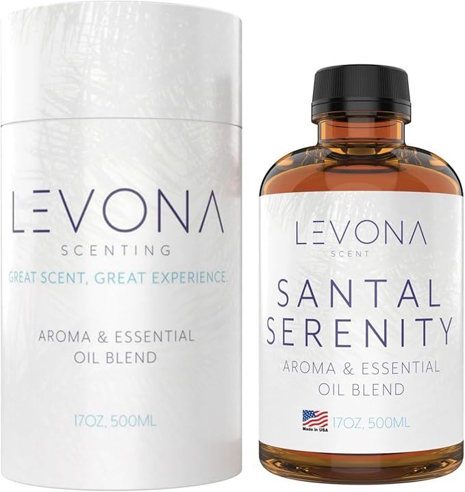 Levona Scent Santal Serenity Essential Oil: Notes of Sandalwood, Papyrus & Amber - aromatherapy oils for hotel, home and office - Fragrance oil for diffusers & Humidifiers - Home Luxury Scents -500 Ml LEVONASCENT