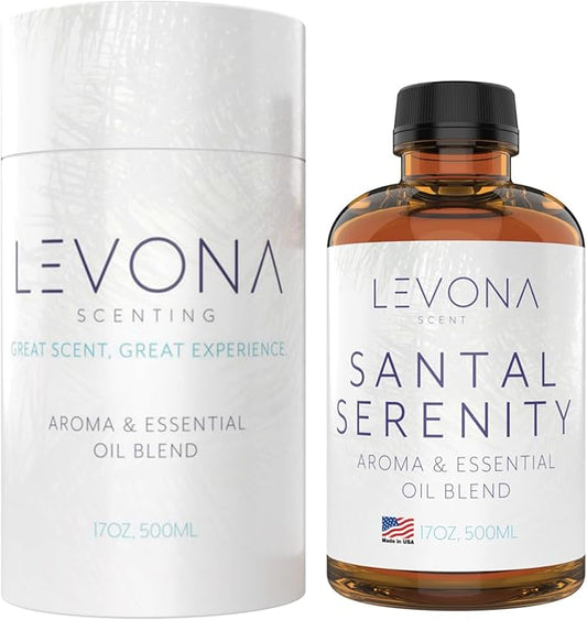 Levona Scent Santal Serenity Essential Oil: Notes of Sandalwood, Papyrus & Amber - aromatherapy oils for hotel, home and office - Fragrance oil for diffusers & Humidifiers - Home Luxury Scents -500 Ml LEVONASCENT