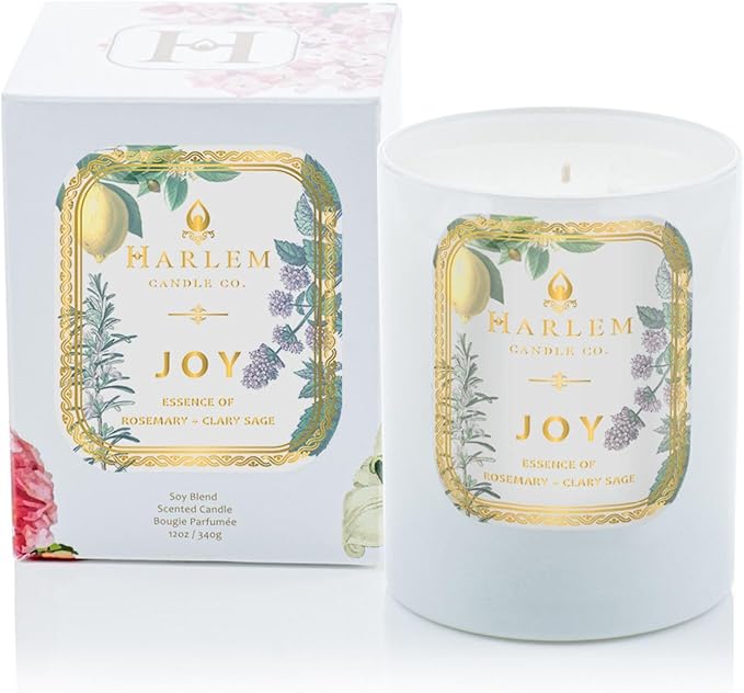HARLEM CANDLE CO. - Joy - Luxury Scented Soy Candle, 11 oz - 80-Hour Burn Time | Fresh Mint, Italian Lemon, Rosemary, Jasmine Petals, Cedarwood, Amber Musk | Scented Candles for Home - Bloomnest