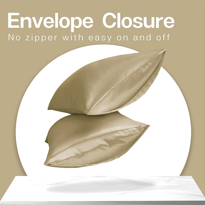 MR&HM Satin Pillowcase for Hair and Skin, Silk Satin Pillowcase 2 Pack, King Size Pillow Cases Set of 2, Silky Pillow Cover with Envelope Closure (20x36, Golden Bronze) - Bloomnest