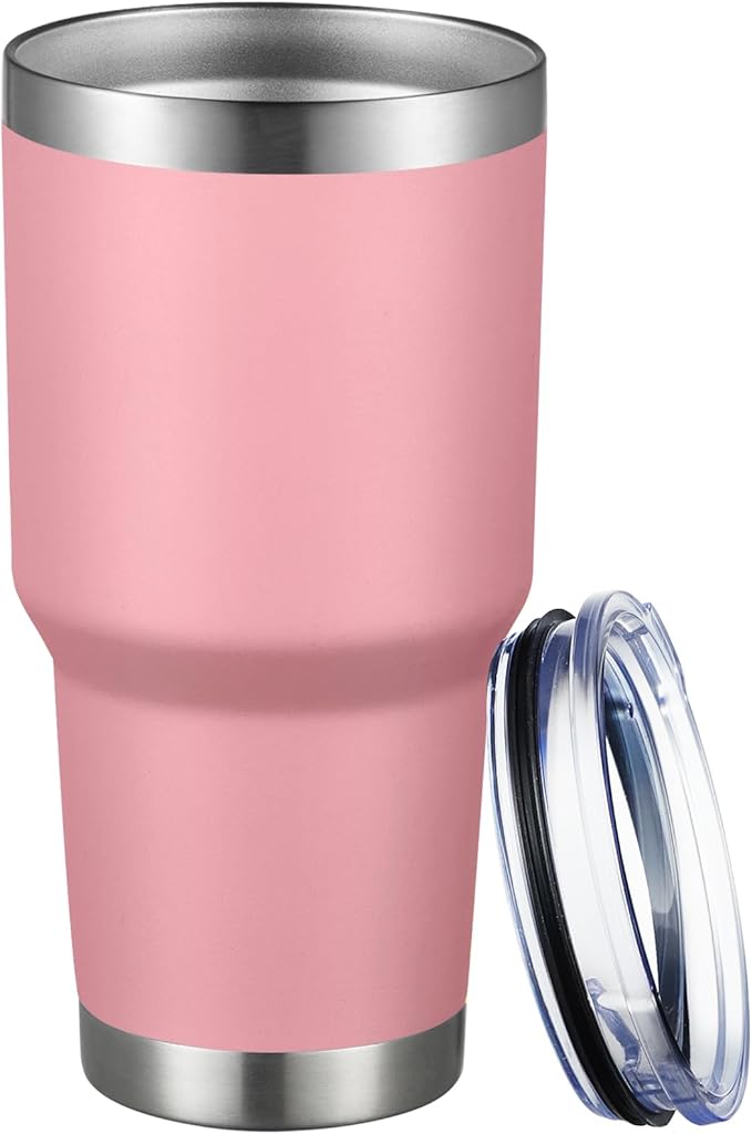 MEWAY 30oz Tumbler Double Wall Vacuum Insulated Travel Mug, Stainless Steel Tumbler with Lid, Durable Powder Coated Insulated Coffee Cup for Cold & Hot Drinks (Pink,1 PACK) - Bloomnest