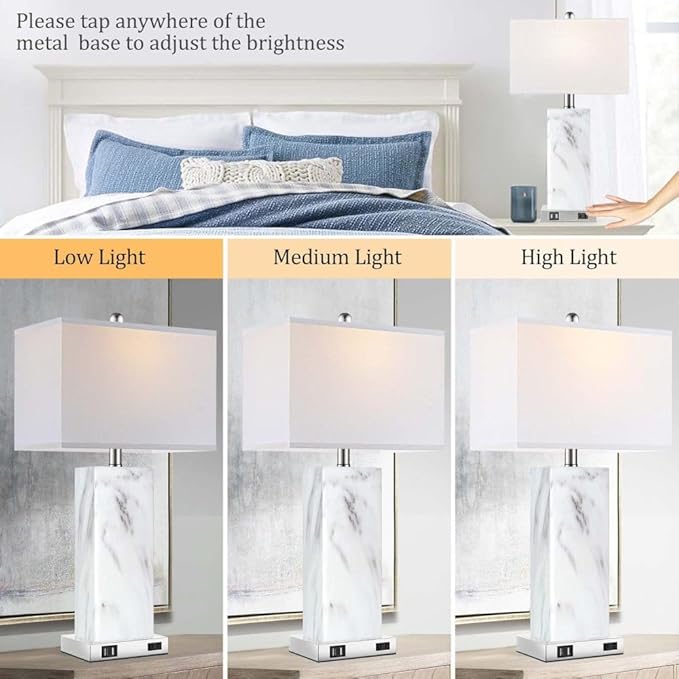 Desk Nightstand Table Lamp Set of 2, Night Stand Light Side Lamp, 3-Way Dimmable Bedside Nightstand Lamps with USB Ports - Bloomnest