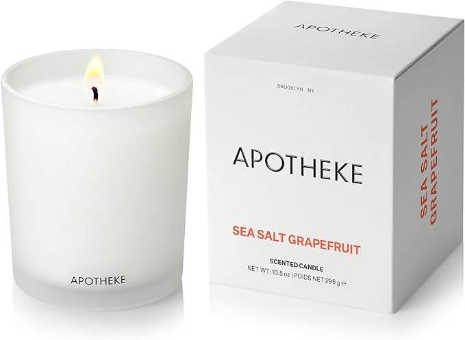 Apotheke Signature Scented Candles for Home, Sea Salt Grapefruit - 10.5 oz - Soy Wax, Non Toxic, Large Jar White - Luxury Candle Gifts for Women & Men - Pepper, Dew Drops, and Tarragon - Bloomnest