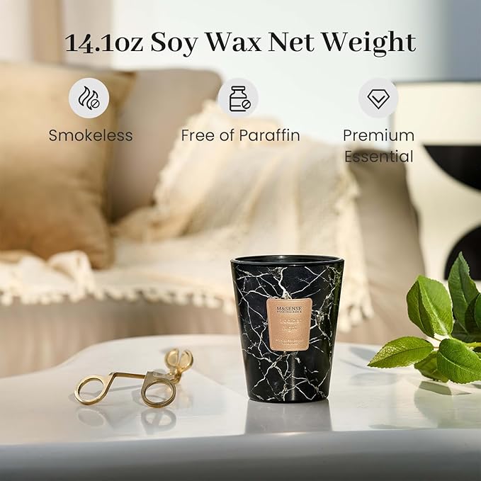 M&SENSE LeatherNight Scented Candles for Home, Lead-Free Wick Highly Scented Jar Candles, 14.1 Oz 80 Hours Lasting Burning Candles Gifts for Women, Relaxing Aromatherapy Candle for Stress Relief - Bloomnest