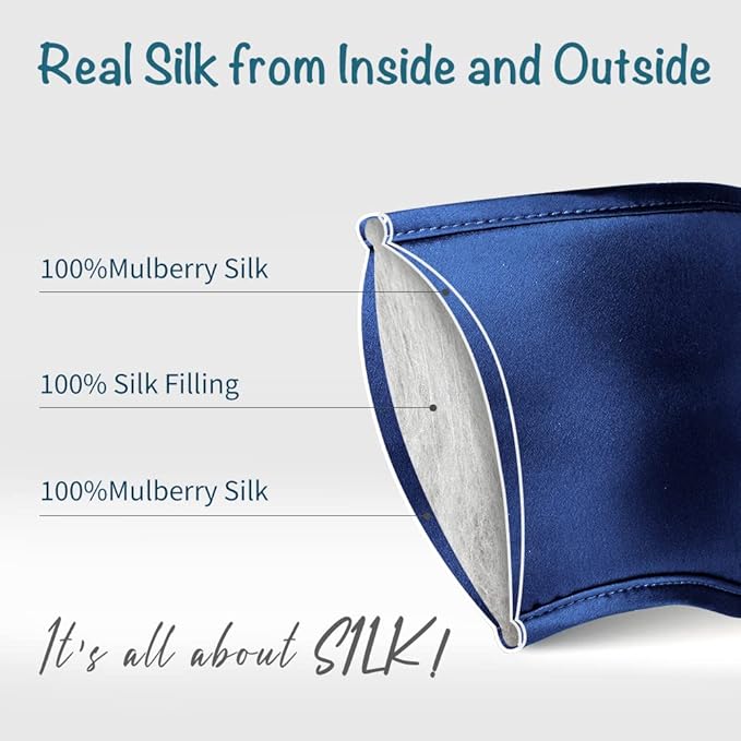 LULUSILK Mulberry Silk Sleep Eye Mask Blindfold with Elastic Strap Headband, Soft Eye Cover Eyeshade for Night Sleeping, Travel, Nap (Navy Blue) - Bloomnest