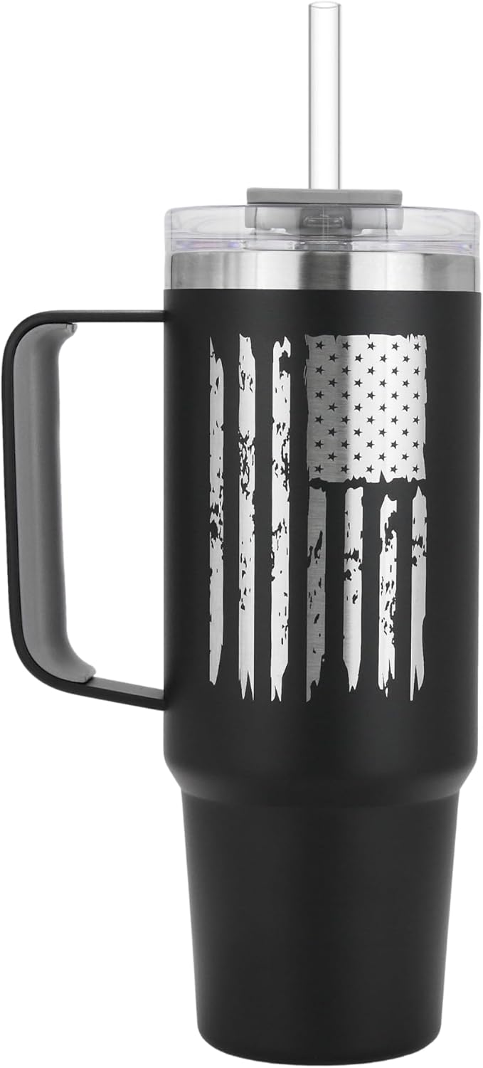 Drinco 40oz 30 oz Tumbler with Handle, Straw Lid, Insulated Stainless Steel Travel Mug Water Bottle Ice Coffee Cup For Cold and Hot, BigSur (30oz USA Flag)