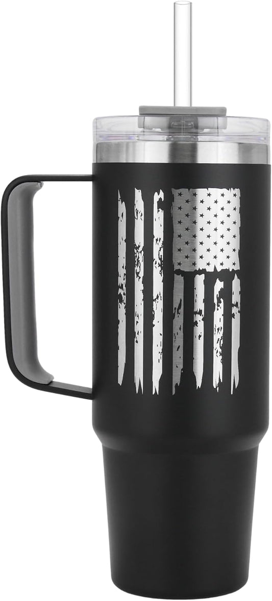 Drinco 40oz 30 oz Tumbler with Handle, Straw Lid, Insulated Stainless Steel Travel Mug Water Bottle Ice Coffee Cup For Cold and Hot, BigSur (30oz USA Flag)