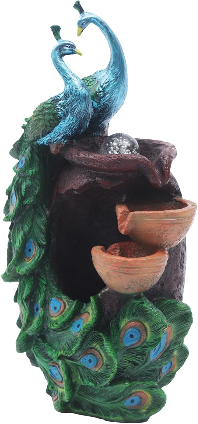 Art Decorative Animal Statue Bonsai Waterfall Fountain Humidifier with LED Lights, 21Inch Water Fountains for Home Living Room Bedroom Office Decor