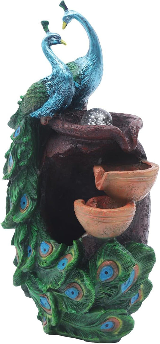 Art Decorative Animal Statue Bonsai Waterfall Fountain Humidifier with LED Lights, 21Inch Water Fountains for Home Living Room Bedroom Office Decor