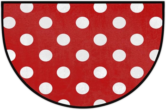 Half Round Door Mat, Red White Polka Dot Non-Slip Half Circle Area Rug Polka Dot Doormat Washable Durable Home Decor Half Moon Rug for Floor Indoor Outdoor Living Room Bedroom Kitchen Patio - Bloomnest