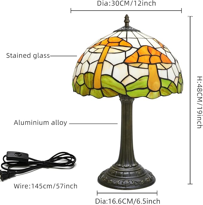 uniquel Vintage Orange mushroom Tiffany lamps Retro Style Stained Glass Table Lamp Cute Aesthetic Bedside Lamp for Bedroom nightstand Night Stand Lighting reading cottage decor desk lamp 12 inch E26 - Bloomnest