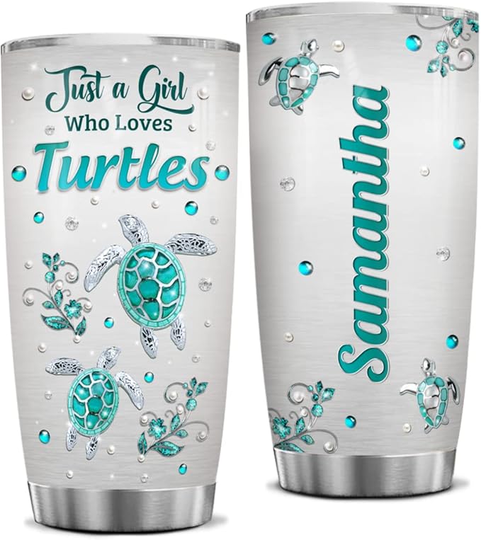 winorax Sea Turtle Tumbler Personalized Just A Girl Who Loves Turtles Jewelry Drawing Style Tumblers 20oz 30oz Stainless Steel Insulated Coffee Travel Mug Cup With Lid Birthday Christmas Custom Gifts - Bloomnest