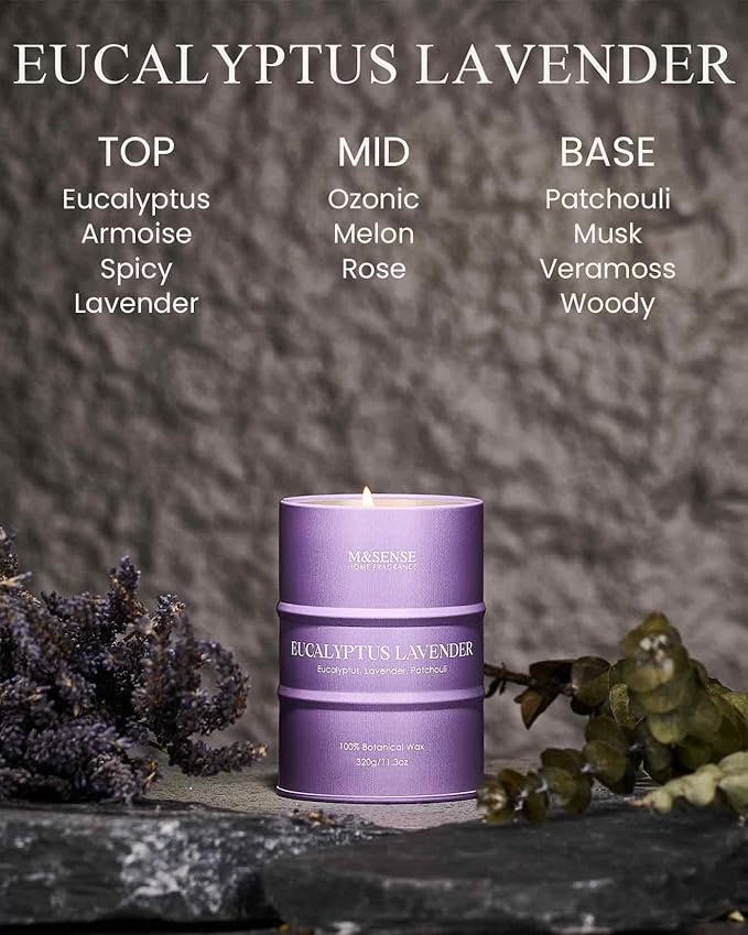 M&SENSE Eucalyptus Lavender Scented Candles Natural Non Toxic, Aromatherapy Candle for Stress Relief Meditation Relaxing, Housewarming Gifts for Women Men, 11.3oz 70 Hour Long Burning - Bloomnest