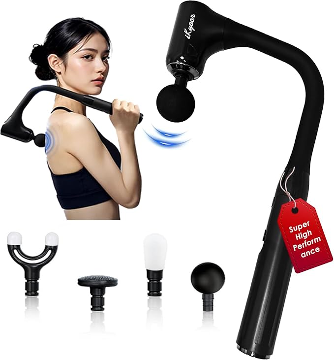 Massage Gun with Exended Handle Deep Tissue Back Massager for Pain Relief with Silicone Sleeves, 12MM Percussion Neck/Foot/Leg/Shoulder Massager, Unlimited Adjustable Speed - Bloomnest