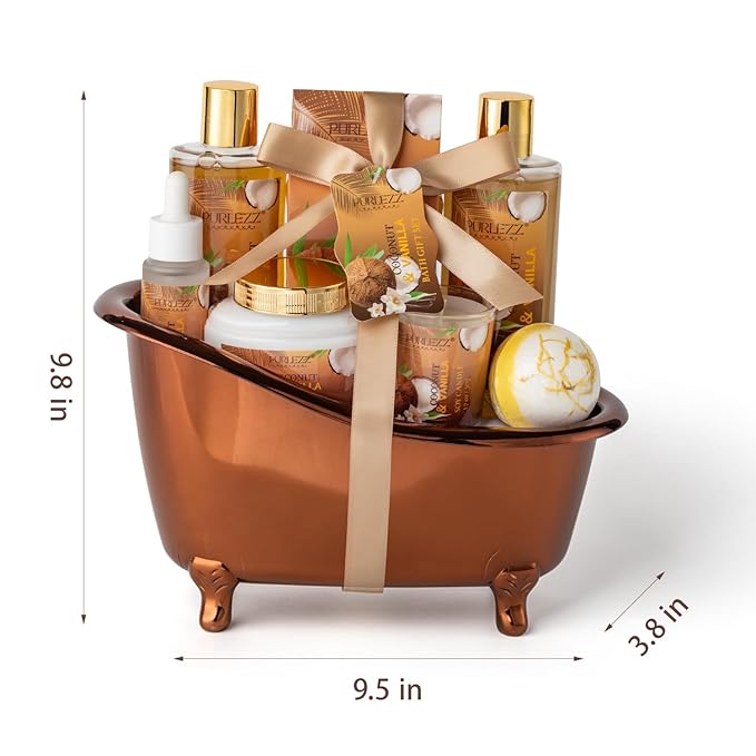 Spa Gift Basket for Women, Coconut & Vanilla Luxury Home Spa Kit, 8pcs Bath Gift Set, Birthday Gift for Women Unique with Bath Bombs, Scented Candle, Body Lotion, Spa Bath Sets for men Gift - Bloomnest