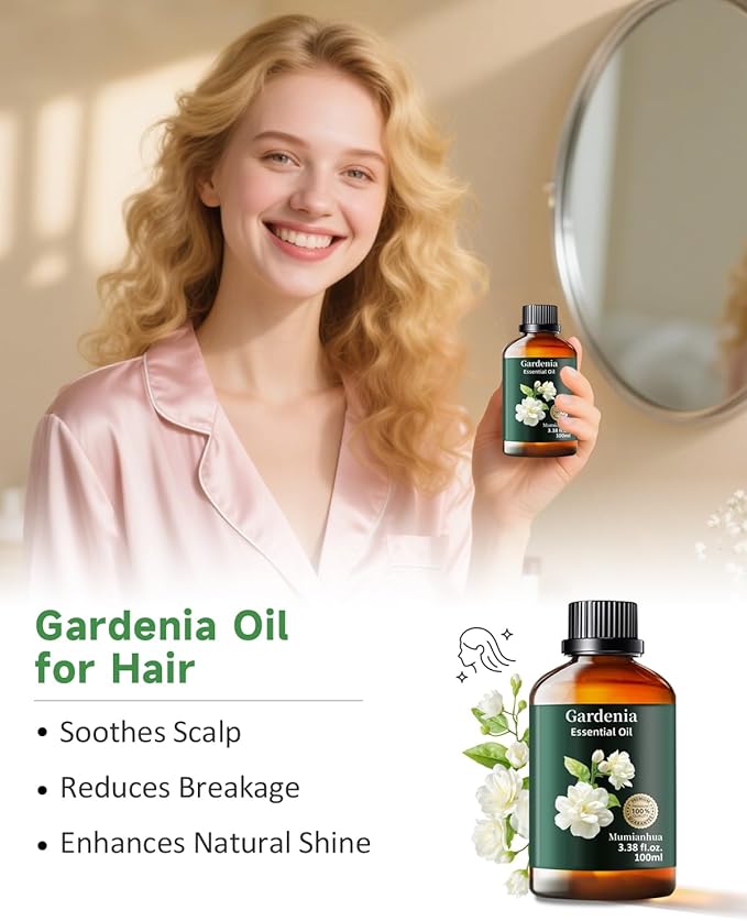 Gardenia Essential Oil Pure, Mumianhua Natural Gardenia Oil for Reed Diffuser, Air Freshener, Skin, Hair, Laundry & Women's Perfume, Candles Making 3.38 Fl Oz - Bloomnest