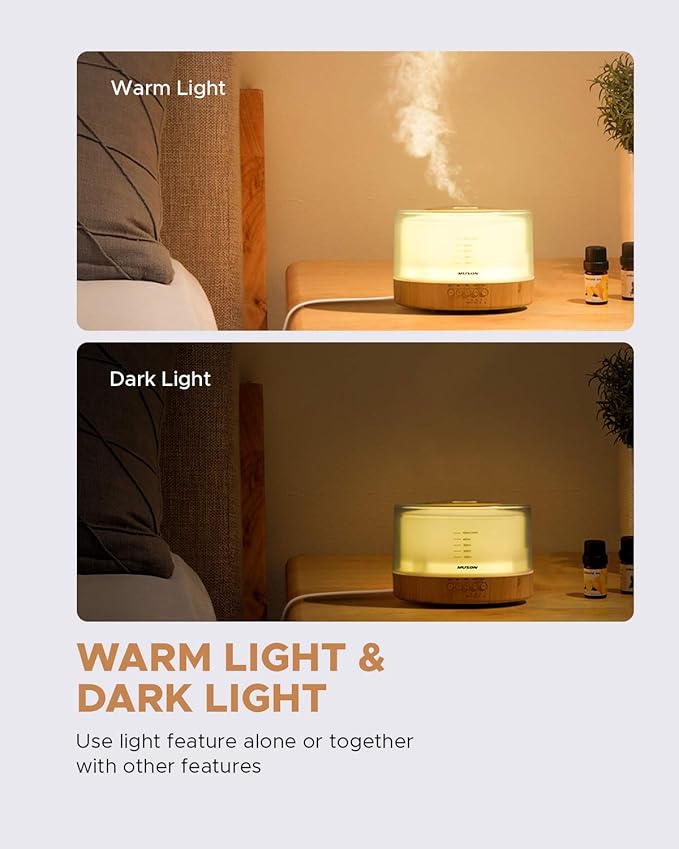 muson Essential Oil Diffuser Sound Machine Combo Diffuser for Aromatherapy Fragrant Oil Cool Mist Humidifier with Natural Sound Music & Warm Night Light, Auto Shutoff, White - Bloomnest