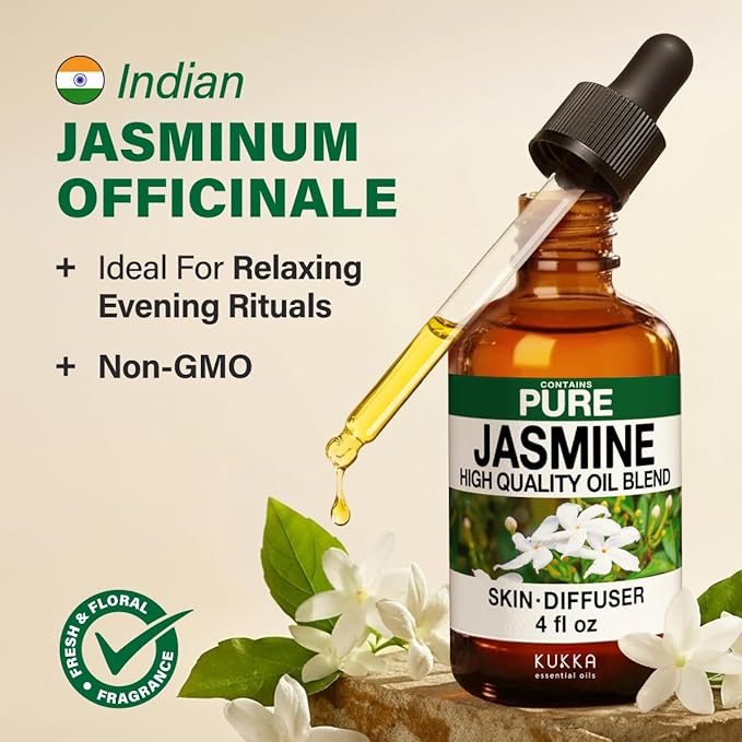KUKKA Jasmine Essential Oils - 4 Fl Oz - for Hair, Skin, Diffuser, Aromatherapy & DIY Soap Making Scent - Bloomnest
