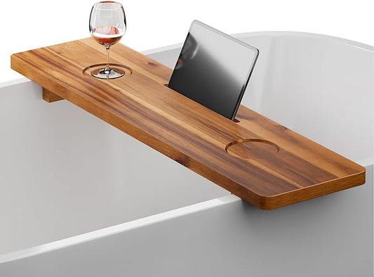 Tinamo Acacia Bathtub Caddy Tray Table | 35x9 Inch Large Bath Tub Tray Wooden | Anti-Tipping, Sustainable Tub Tray for Bathtub | Bathtub Accessories Holders for Bathtub (Acacia, 35x9) - Bloomnest