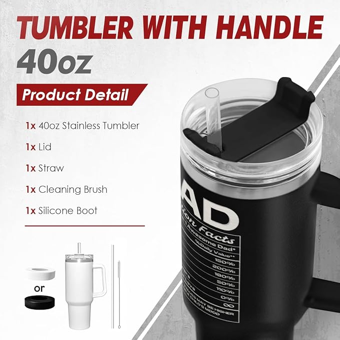 SANDJEST Dad Gift from Daughter, 40oz Stainless Steel Insulated Coffee Tumbler With Lid & Straw, Travel Cup Gift for Dad, Christmas Birthday Father's Day - Bloomnest