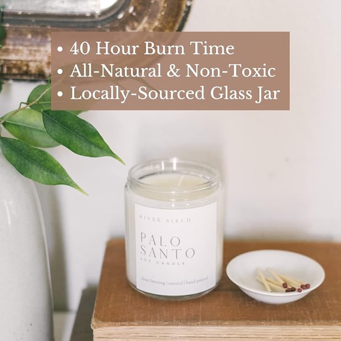River Birch Candles Palo Santo Scented Candle | Premium, All-Natural, Non-Toxic, Soy Candles | 8.5oz 40 Hr Burn Time | Cozy Relaxing Gifts for Home - Bloomnest