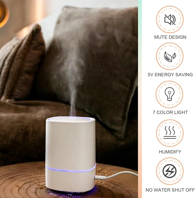 Essential Oil Diffusers for Home with USB Cord, 150ml Aroma Humidifier for Office, Water Shortage Protection, 7 Color LED Lights White Scent Mist Dorm Room Essentials Aromatherapy Ultrasonic - Bloomnest