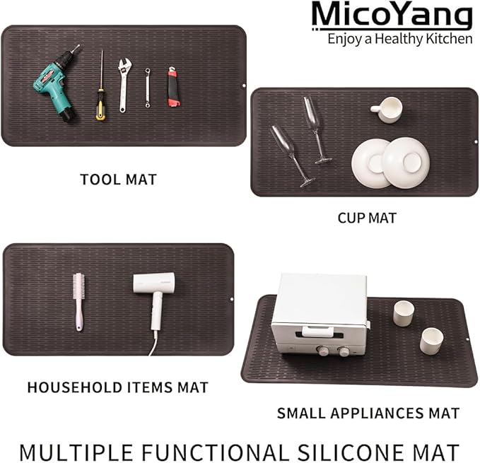 Silicone Dish Drying Mat for Multiple Usage,Easy clean,Eco-friendly,Heat-resistant Silicone Mat for Kitchen Counter or Sink,Refrigerator or Drawer Liner Coffee 5XL 36inches x 18inches - Bloomnest