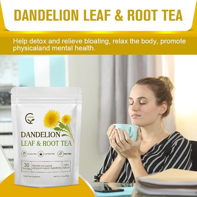 Organic Dandelion Leaf & Root Tea, Supports Kidney Function and Healthy Digestion, Caffeine Free, 30 Tea Bags - Bloomnest