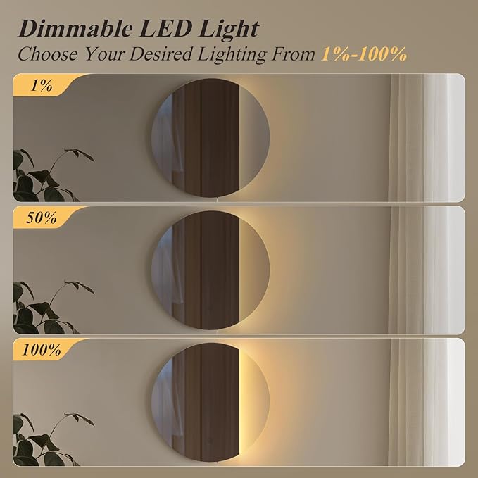 ONEWISH LED Wall Sconce, Dimmable Mirror Wall Lamp,16.93 inch Round Wall Lights for Bedroom with Memory Function, Wall Lamps for Living Room Entryway, Smoky Gray - Bloomnest