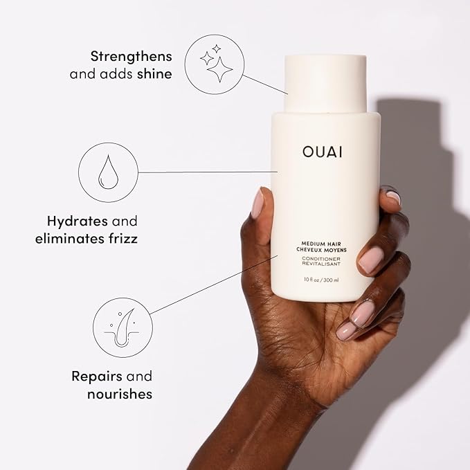 OUAI Medium Hair Shampoo and Conditioner Set - Sulfate-Free Shampoo and Conditioner for Women & Men - Made with Keratin, Shea Butter & Avocado Oil - Free of Parabens & Phthalates (10 Fl Oz) - Bloomnest