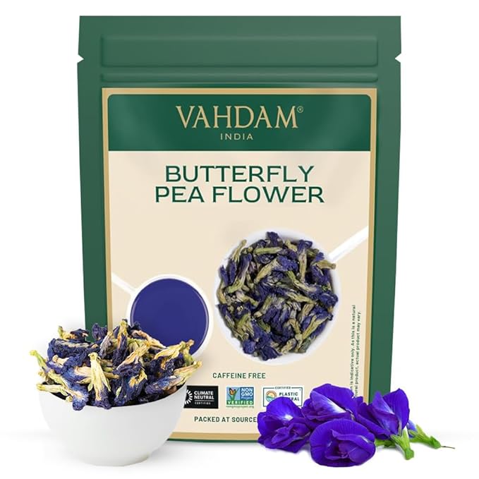 VAHDAM, Butterfly Pea Flower Tea (1.76oz) 100+ Cups | Delicate & Earthy | Vacuum Sealed for Freshness | Butterfly Pea Flower Loose Leaf | Brew Iced Tea, Cooking, Mocktails & Cocktails - Bloomnest