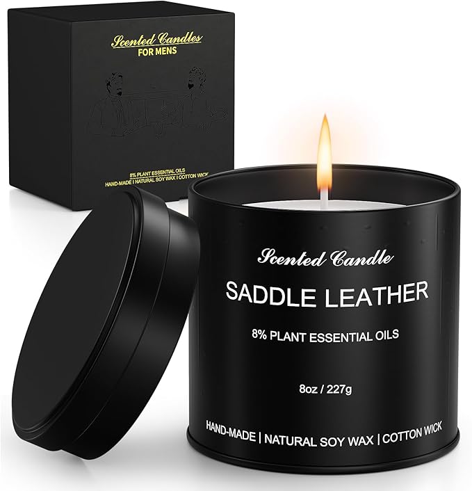 Men's Scented Candle | Gift for Men Aromatherapy Candle | Saddle Leather Fragrance Candle for Men | 1 Pack Scented Candle for Home,Work | Manly Soy Candle Gift for Farther Boyfriend and Christmas - Bloomnest