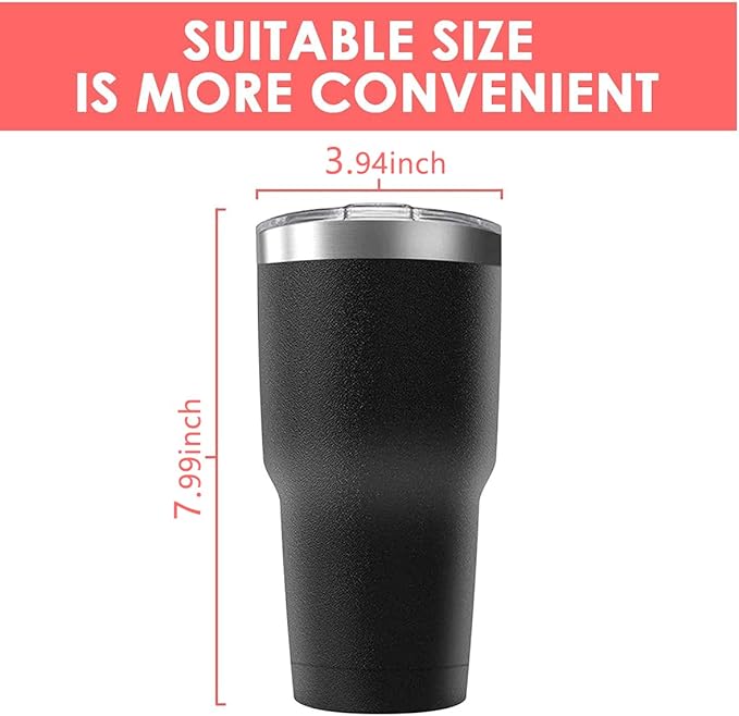 30oz Stainless Steel Travel Mug with Lid, 8 Pack Double Wall Vacuum Insulated Bulk Tumbler, Powder Coated Coffee Cup Suitable for Vehicle Cup Holders(Black) - Bloomnest