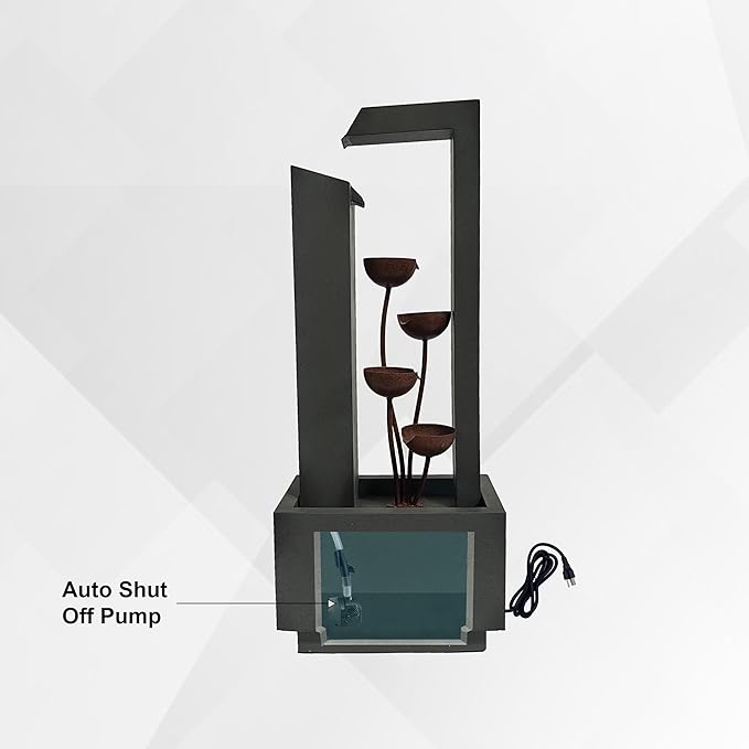 XBrand Freestanding Sculptural Metal Multi-Tiered Flower Water Fountain, No LED Lights, Gray and Bronze, 38" Tall