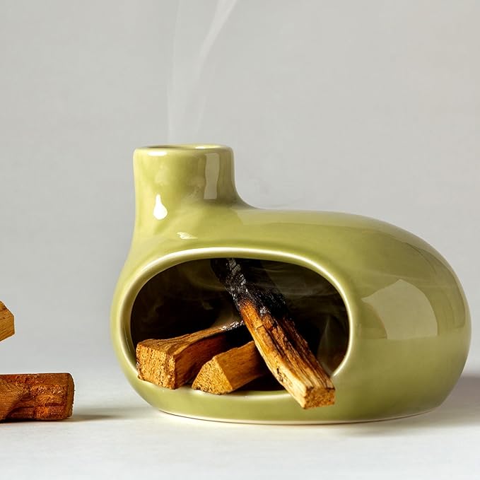 Palo Santo Holder Burner - Modern Chiminea Incense Dish for Palo Santo Sticks and Cones - Ceramic Meditation Gift with Natural Polished Surface - Perfect for Yoga, Aromatherapy - Bloomnest