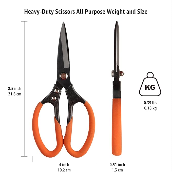 Heavy Duty All Purpose Scissors, Stainless Steel Blades, Black Orange Comfort Grip Handle, 8.5 Inch Professional Multipurpose Utility Sharp Shears for Kitchen, Garden, Office, Craft, Sewing - Bloomnest