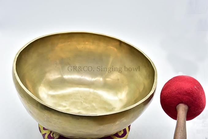 12" Large Master Healing Hand hammered Tibetan Singing Bowl - Great for Meditation, Yoga, Sound Bath, Mindfulness, Relaxation - Cushion, Wooden Mallet & Drumstick Included - Bloomnest