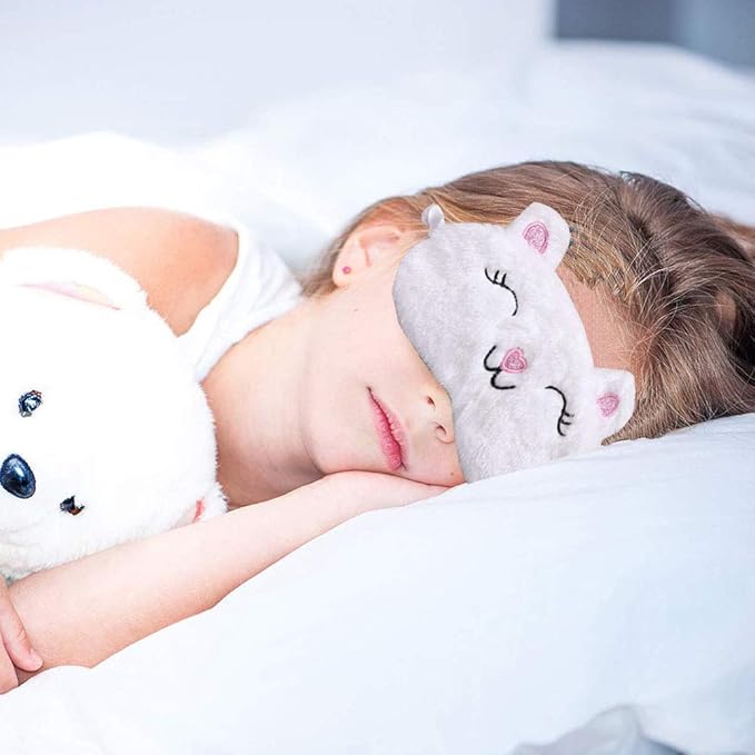 4 Pack Cute Animal Sleep Mask for Girls Soft Plush Blindfold Cute Cat Dog Fox Rabbit Eye Cover Eyeshade Sleeping Masks for Kids Teens Girls Women Men - Bloomnest