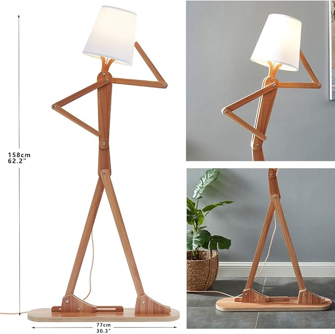 Cool Tall Floor Lamp for Living Room Bedroom Farmhouse - Corner Decorative Reading Standing Light Wood Creative Swing Arm Arc Design Gift for Kids/Boys/Girls Bedside - with LED Bulb (Ash) - Bloomnest