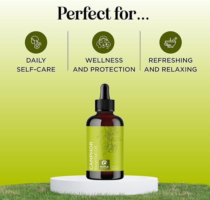 Pure Undiluted Camphor Essential Oil - 100% Pure Camphor Oil for Aromatherapy and Beauty DIYs Great for Soothing Skin and Clearing Chest - Outdoor Diffuser Oil for Patios and Porches (4 Fl Oz) - Bloomnest