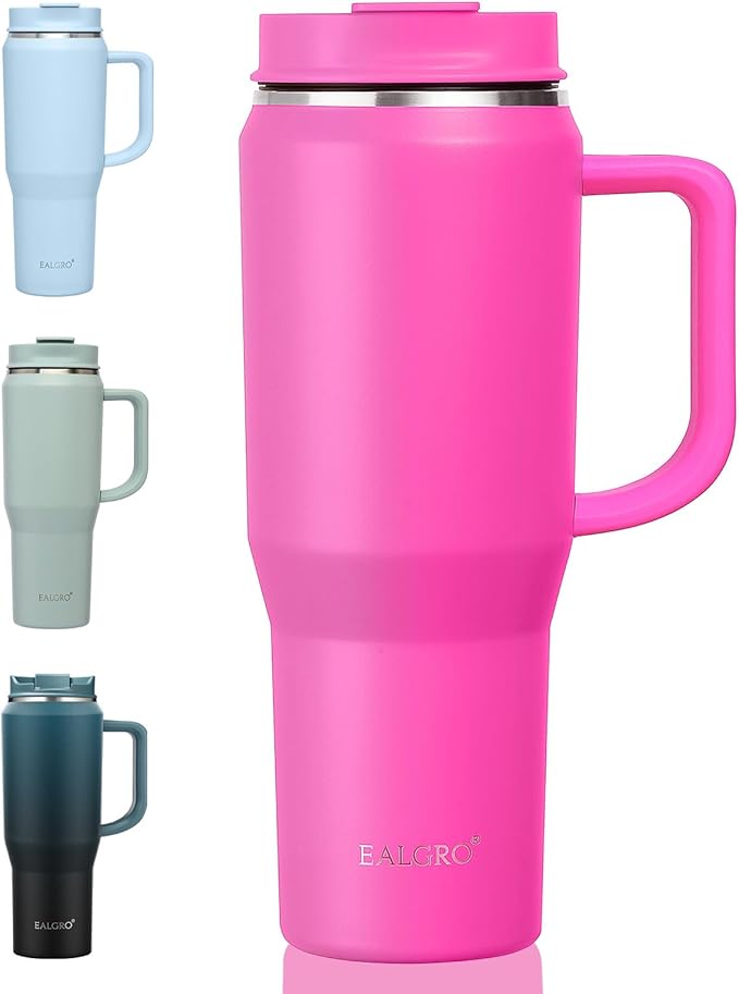 40 oz Tumbler with Handle, Insulated Tumblers with Lid and Straw, Large Metal Sports Water Bottle Jug, Thermal Stainless Steel Travel Coffee Mug Cup, Raspberry - Bloomnest
