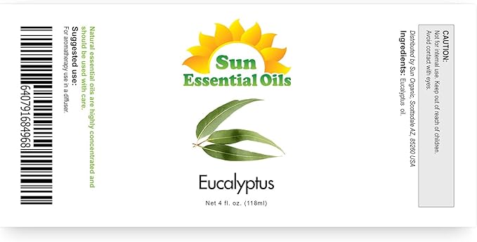 Sun Essentials Oils - 4 oz Eucalyptus Essential Oil with Dropper for Diffuser, Skin, Aromatherapy Massage, Humidifier, Scent for Candle, Lotion & Soap Making at Home, Fragrance for Room - Bloomnest