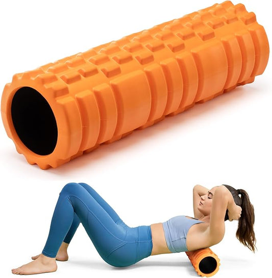 Foam Roller High Density Foam Roller Set for Deep Tissue Muscle Massage, 18" Trigger Point Fitness Exercise Massage Roller Self-Myofascial Release for Whole Body (Orange) - Bloomnest