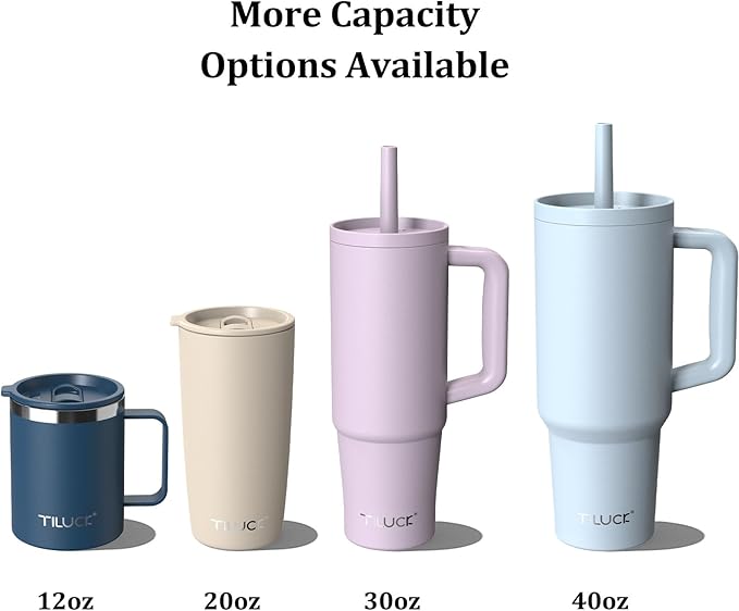 TILUCK 30 oz Tumbler with Handle, Vacuum Insulated Stainless Steel Travel Mug with 100% Leak-Proof Silicone Straw Lid, Cupholder Friendly Water Bottle(Lilac, 30oz) - Bloomnest