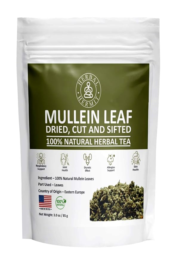 Herbal Hermit Mullein Leaf Tea (3 oz/85 grams) Herb for Respiratory Support, Mucous Membranes, Lung Cleanse Dried Leaves Blend, Cut and Sifted Made in USA - Bloomnest